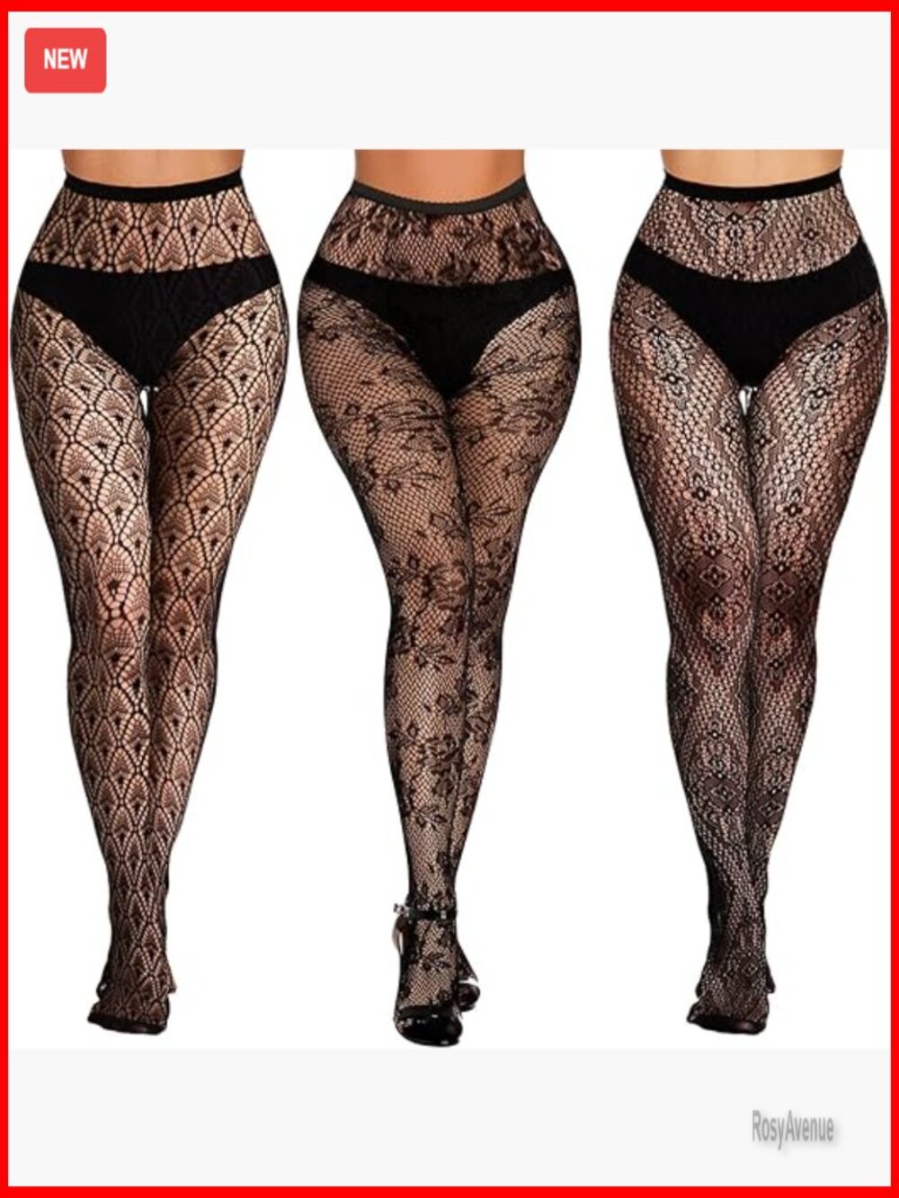 Lace Patterned Fishnet Tights, 3-Pack, Slim Fit, Nylon Spandex